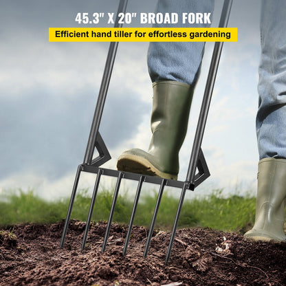 Premium 46-Inch Hand Tiller Broad Fork Tool For Gardening Cultivating