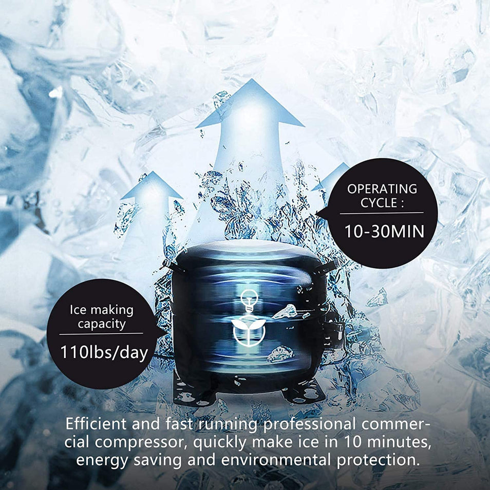 YUTGMasst Commercial Ice – 110LBS/24H Stainless Steel Free-Standing Ice Machine Maker Air Cooling Ice