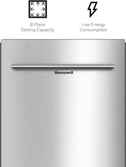 Honeywell 18 Inch Dishwasher with 8 Place settings, 6 Washing Programs, Stainless Steel Tub, UL/Energy Star- Stainless Steel