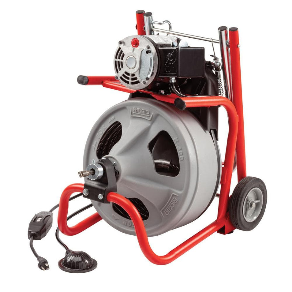K-400 Drain Cleaning Snake Auger 120-Volt Drum Machine with C-32IW 3/8 in. x 75 ft. Cable + 4-Piece Tool Set & Gloves 52363