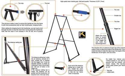 Air Yoga Equipment Set Includes: Blue Aerial Yoga Hammock and The Height-Adjustable Foldable Sturdy Durable KT Yoga Swing Stand Frame