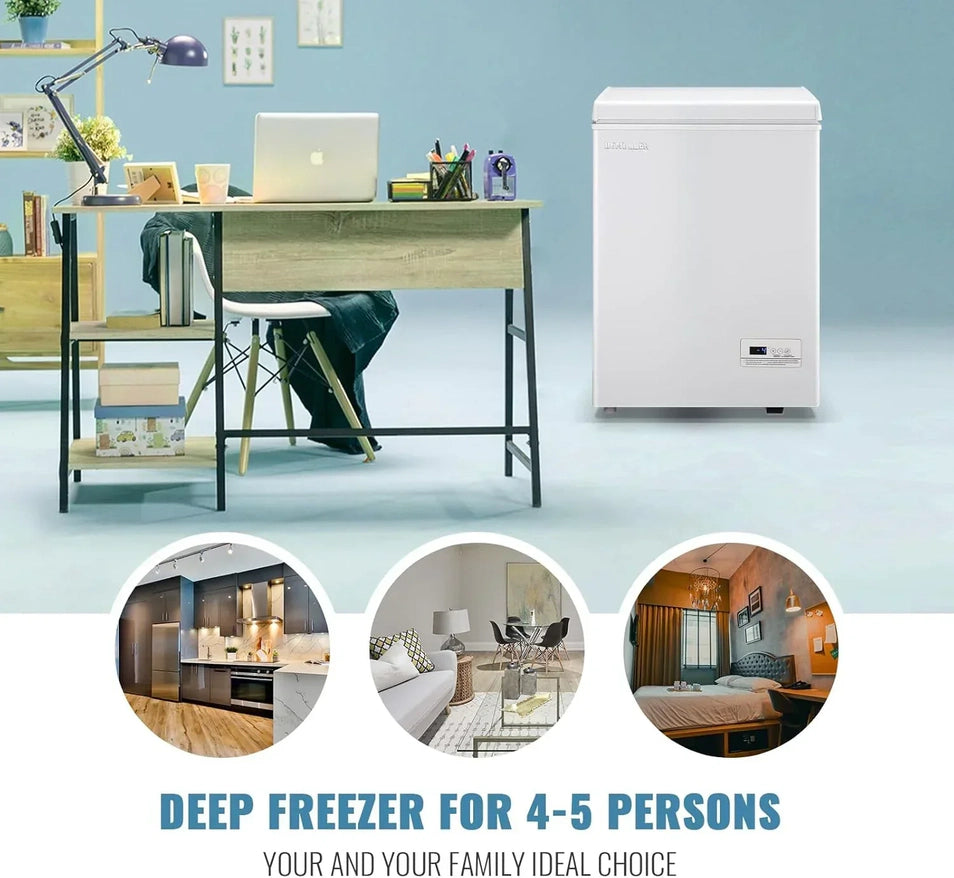 Chest Freezer 5.0Cubic Feet Deep Freezer Freestanding Freezers with 2 Removable Stainless Steel Basket, Mini Freezer Top Open Door Compact Freezer with Electronic Control 41℉ to -15℉BLACK