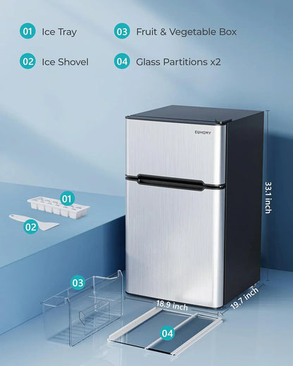 3.2 Cu.Ft Mini Fridge with Freezer 2-Door Compact Refrigerator for Bedroom, Dorm, Office or Apartment, Silver3.2 Cu.Ft Mini Fridge with Freezer 2-Door Compact Refrigerator for Bedroom, Dorm, Office or Apartment, Silver