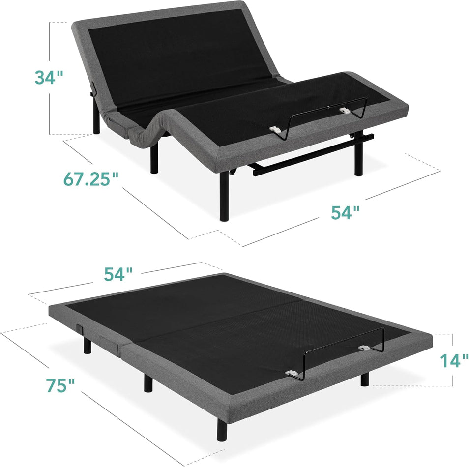 Best Choice Products Ergonomic Twin XL Size Adjustable Bed Frame, Electric Base w/Wireless Remote Control, Nightlight, Massager, 2 USB Ports