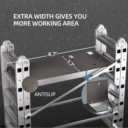 Foldable Scaffolding Ladder, Multipurpose Rolling Work Platform, Scaffold Tower, Ladder Stool Bench, Adjustable Platform, 330 Lbs Duty Rate